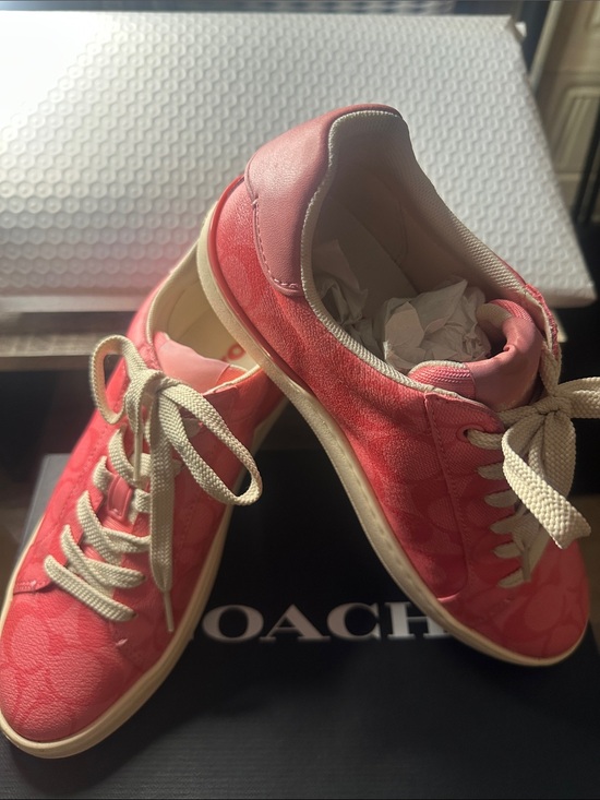 Coach Shoes - Coach Coral Pink Signature Low-Top Sneakers
